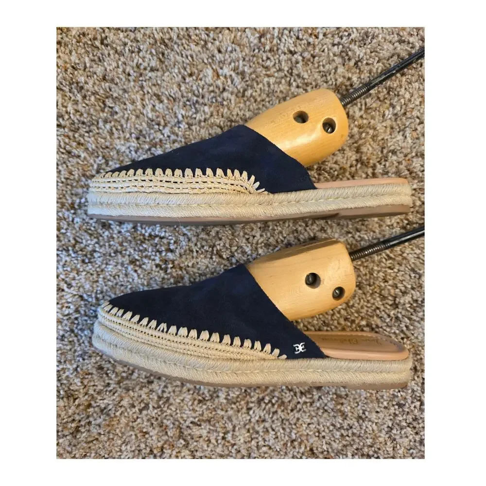 Sam Edelman Austin Navy Blue Suede Espadrille Mules Slides Sandals 9.5